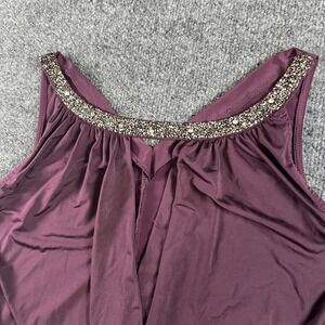 Express Women's Small Beaded Neck Sleeveless Blouson Top Plum Purple Draped‎